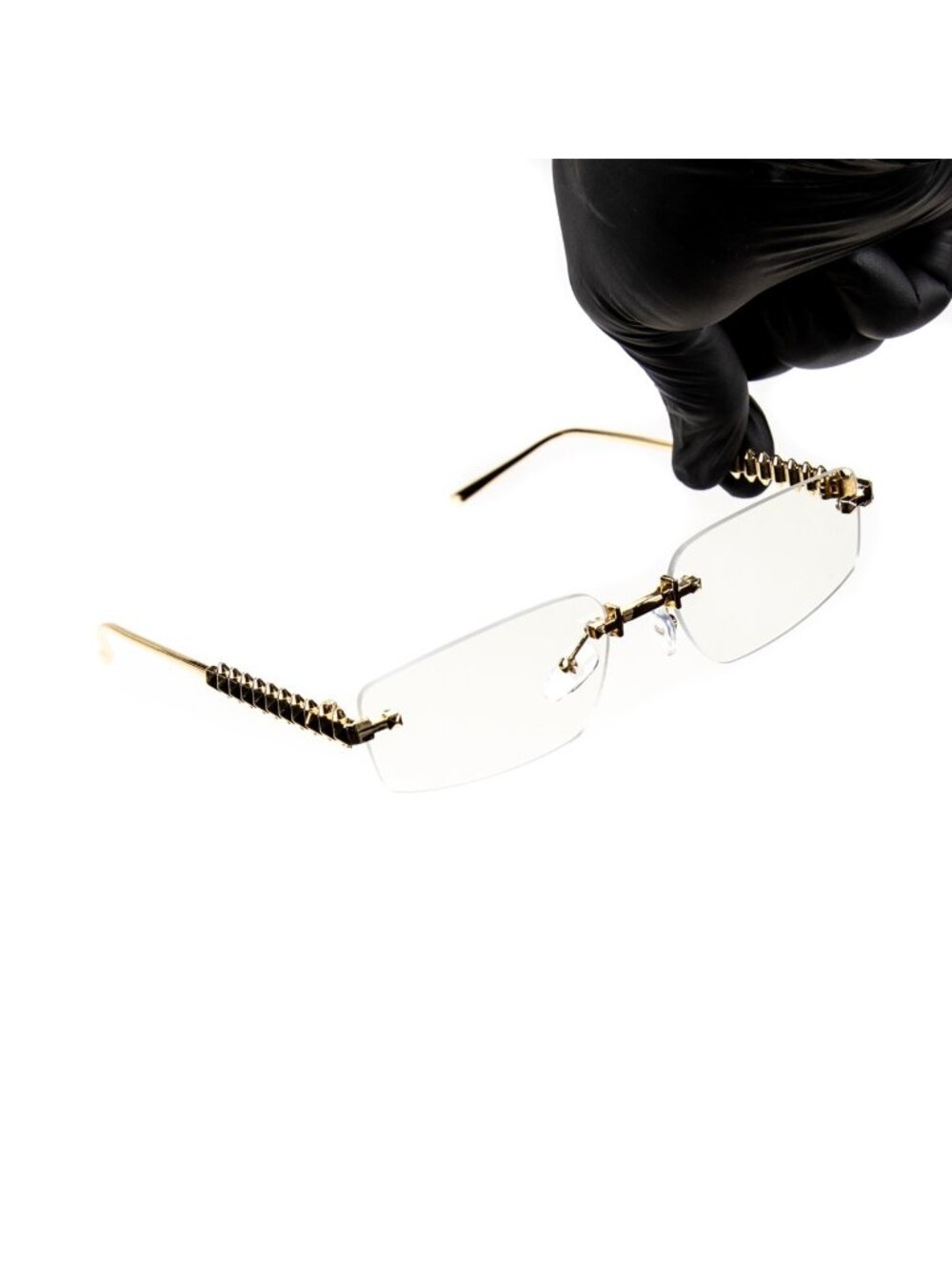 Designer Rimless Narrow Clear Lens​ Gold Spike Frame Metal Rectangular Glasses